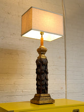 Load image into Gallery viewer, Vintage Hand-Carved Acanthus Wood Table Lamp with Linen Box Shade
