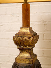 Load image into Gallery viewer, Vintage Hand-Carved Acanthus Wood Table Lamp with Linen Box Shade
