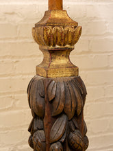 Load image into Gallery viewer, Vintage Hand-Carved Acanthus Wood Table Lamp with Linen Box Shade
