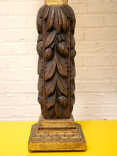 Load image into Gallery viewer, Vintage Hand-Carved Acanthus Wood Table Lamp with Linen Box Shade
