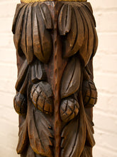 Load image into Gallery viewer, Vintage Hand-Carved Acanthus Wood Table Lamp with Linen Box Shade
