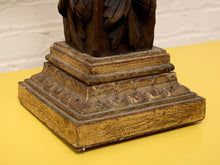 Load image into Gallery viewer, Vintage Hand-Carved Acanthus Wood Table Lamp with Linen Box Shade
