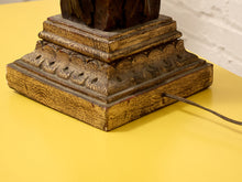 Load image into Gallery viewer, Vintage Hand-Carved Acanthus Wood Table Lamp with Linen Box Shade
