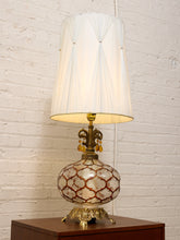 Load image into Gallery viewer, Vintage Faceted Glass Globe Table Lamp with Brass Base and Pleated Shade
