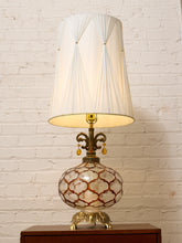 Load image into Gallery viewer, Vintage Faceted Glass Globe Table Lamp with Brass Base and Pleated Shade
