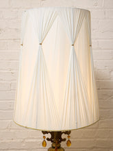 Load image into Gallery viewer, Vintage Faceted Glass Globe Table Lamp with Brass Base and Pleated Shade
