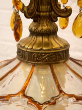 Load image into Gallery viewer, Vintage Faceted Glass Globe Table Lamp with Brass Base and Pleated Shade
