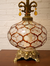 Load image into Gallery viewer, Vintage Faceted Glass Globe Table Lamp with Brass Base and Pleated Shade
