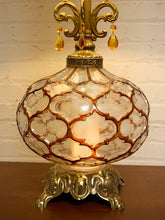 Load image into Gallery viewer, Vintage Faceted Glass Globe Table Lamp with Brass Base and Pleated Shade
