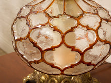 Load image into Gallery viewer, Vintage Faceted Glass Globe Table Lamp with Brass Base and Pleated Shade
