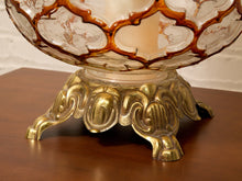 Load image into Gallery viewer, Vintage Faceted Glass Globe Table Lamp with Brass Base and Pleated Shade
