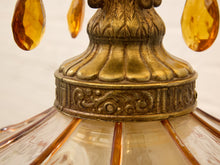Load image into Gallery viewer, Vintage Faceted Glass Globe Table Lamp with Brass Base and Pleated Shade
