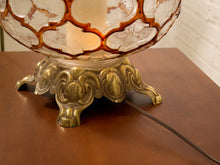 Load image into Gallery viewer, Vintage Faceted Glass Globe Table Lamp with Brass Base and Pleated Shade
