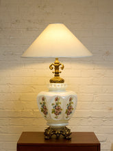 Load image into Gallery viewer, Vintage Iridescent Opaline Glass Table Lamp with Ornate Brass Base

