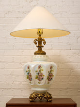 Load image into Gallery viewer, Vintage Iridescent Opaline Glass Table Lamp with Ornate Brass Base
