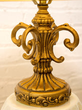 Load image into Gallery viewer, Vintage Iridescent Opaline Glass Table Lamp with Ornate Brass Base
