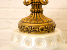 Load image into Gallery viewer, Vintage Iridescent Opaline Glass Table Lamp with Ornate Brass Base
