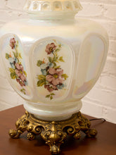 Load image into Gallery viewer, Vintage Iridescent Opaline Glass Table Lamp with Ornate Brass Base
