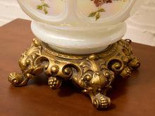 Load image into Gallery viewer, Vintage Iridescent Opaline Glass Table Lamp with Ornate Brass Base
