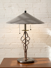 Load image into Gallery viewer, Vintage Sculptural Spiral Ribbon Table Lamp with Smoked Glass Base
