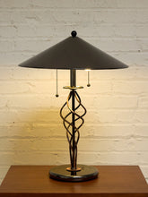 Load image into Gallery viewer, Vintage Sculptural Spiral Ribbon Table Lamp with Smoked Glass Base
