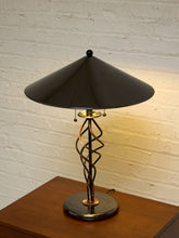 Load image into Gallery viewer, Vintage Sculptural Spiral Ribbon Table Lamp with Smoked Glass Base
