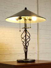 Load image into Gallery viewer, Vintage Sculptural Spiral Ribbon Table Lamp with Smoked Glass Base
