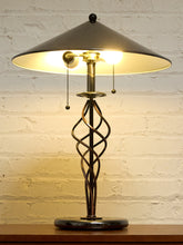 Load image into Gallery viewer, Vintage Sculptural Spiral Ribbon Table Lamp with Smoked Glass Base
