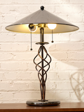 Load image into Gallery viewer, Vintage Sculptural Spiral Ribbon Table Lamp with Smoked Glass Base
