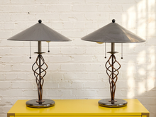 Load image into Gallery viewer, Vintage Sculptural Spiral Ribbon Table Lamp with Smoked Glass Base
