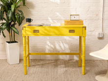 Load image into Gallery viewer, Vintage Hollywood Regency Yellow Campaign Writing Desk
