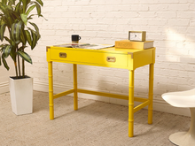 Load image into Gallery viewer, Vintage Hollywood Regency Yellow Campaign Writing Desk
