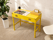Load image into Gallery viewer, Vintage Hollywood Regency Yellow Campaign Writing Desk
