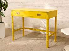 Load image into Gallery viewer, Vintage Hollywood Regency Yellow Campaign Writing Desk
