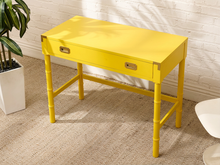 Load image into Gallery viewer, Vintage Hollywood Regency Yellow Campaign Writing Desk
