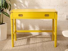 Load image into Gallery viewer, Vintage Hollywood Regency Yellow Campaign Writing Desk
