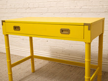 Load image into Gallery viewer, Vintage Hollywood Regency Yellow Campaign Writing Desk
