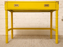 Load image into Gallery viewer, Vintage Hollywood Regency Yellow Campaign Writing Desk
