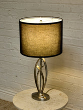 Load image into Gallery viewer, Modern Sculptural Silver Table Lamp with Black Drum Shade
