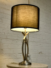 Load image into Gallery viewer, Modern Sculptural Silver Table Lamp with Black Drum Shade
