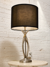 Load image into Gallery viewer, Modern Sculptural Silver Table Lamp with Black Drum Shade
