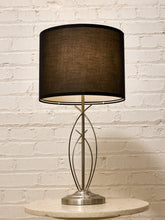 Load image into Gallery viewer, Modern Sculptural Silver Table Lamp with Black Drum Shade
