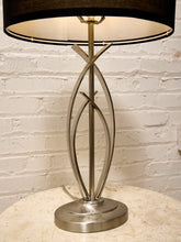 Load image into Gallery viewer, Modern Sculptural Silver Table Lamp with Black Drum Shade
