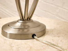 Load image into Gallery viewer, Modern Sculptural Silver Table Lamp with Black Drum Shade
