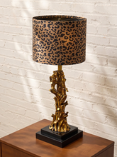Load image into Gallery viewer, Gilded Tree Trunk Table Lamp with Leopard Print Shade and Black Base
