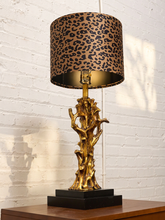Load image into Gallery viewer, Gilded Tree Trunk Table Lamp with Leopard Print Shade and Black Base

