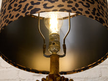 Load image into Gallery viewer, Gilded Tree Trunk Table Lamp with Leopard Print Shade and Black Base
