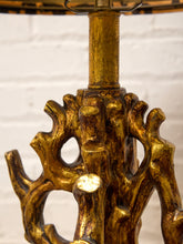 Load image into Gallery viewer, Gilded Tree Trunk Table Lamp with Leopard Print Shade and Black Base
