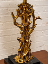 Load image into Gallery viewer, Gilded Tree Trunk Table Lamp with Leopard Print Shade and Black Base
