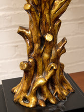 Load image into Gallery viewer, Gilded Tree Trunk Table Lamp with Leopard Print Shade and Black Base
